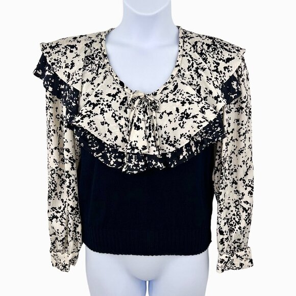 VTG 80's ANTHONY SICARI SILKY SLEEVE DOUBLE RUFFLE SWEATER TOP - 12 - USA! - Picture 1 of 4